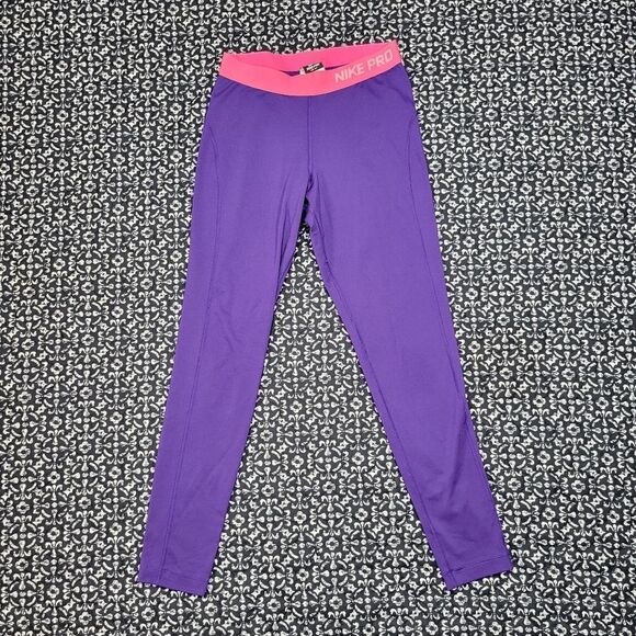 Nike Pro DRI-FIT Women's Medium Purple & Hot Pink Athletic Gym Workout Leggings - Picture 1 of 7